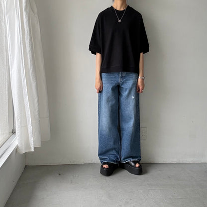 atelier d'antan  Bordet  コットンジャージー５分袖プルオーバー　ブラック