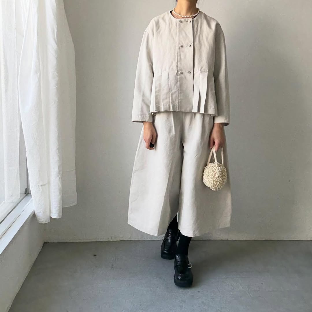 MAGALI ハイカウントコットンリネンダブルボタンジャケット　オートミール