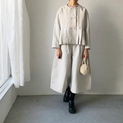 MAGALI ハイカウントコットンリネンダブルボタンジャケット　オートミール