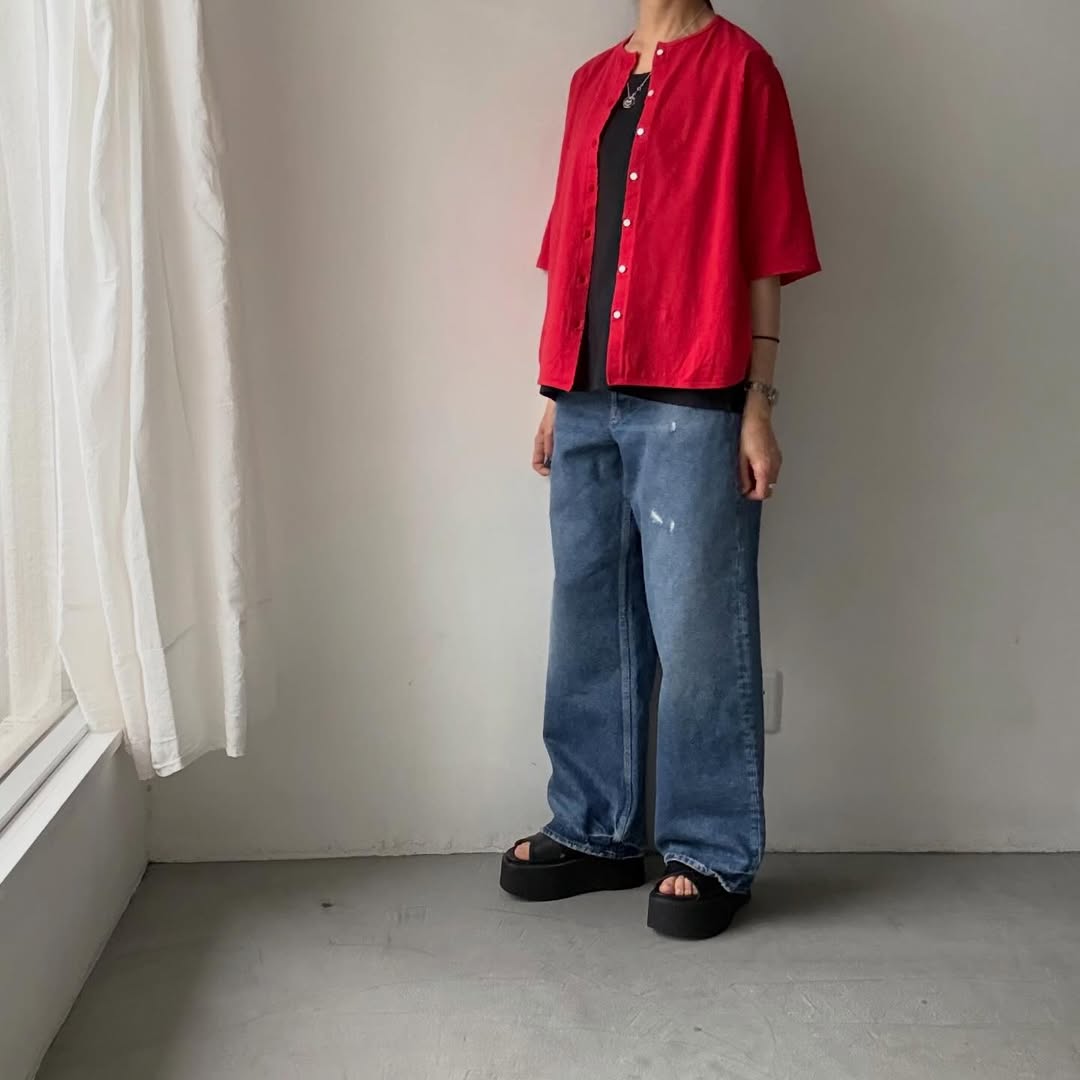 homspun  天竺5分袖カーディガン
レッド