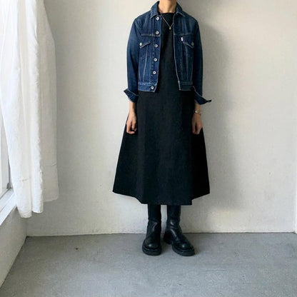 MAGALI ハイカウントコットンリネングレースドレス　ブラック