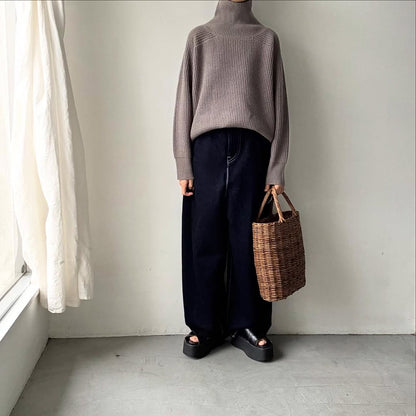 homspun メリノウールワッフル編みプルオーバー　グレー