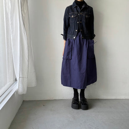 R&D.M.Co 　シュリンクコットンガーメントダイポケットスカート　ダークブルー