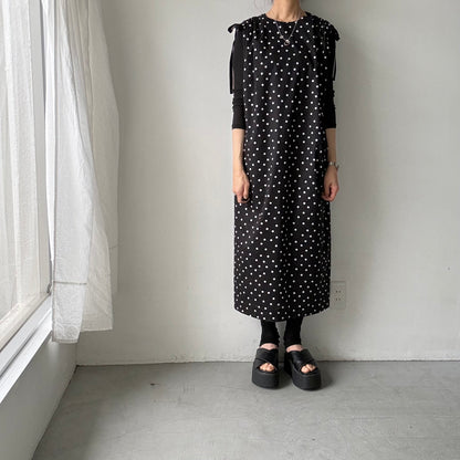 cion  コットン水玉ショルダーリボンワンピース