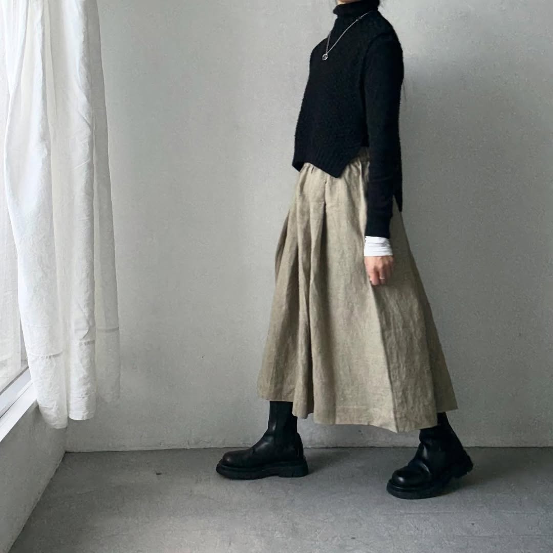 Linenya  リネンタックスカート　ベージュ