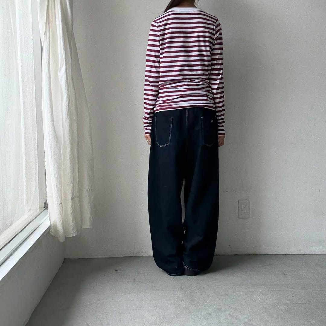 R&D.M.Co ガーゼボーダー長袖Tシャツ　プラム　Mサイズ
