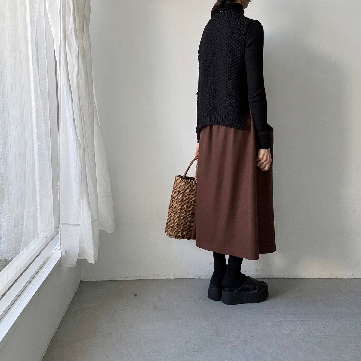 atelier naruse ウールポンチギャザースカート　ブラウン
