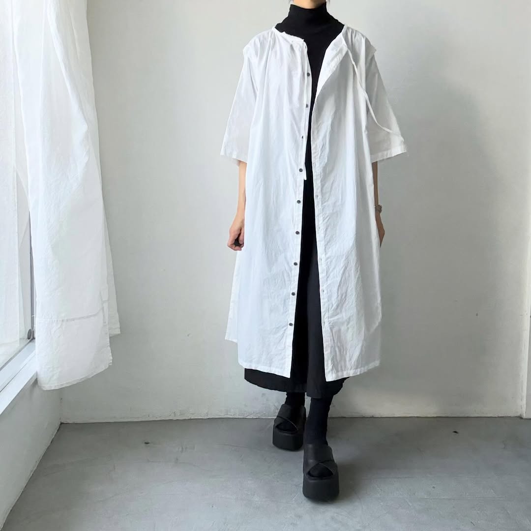 ayanoguchiaya　フリップロングシャツドレス　ホワイト