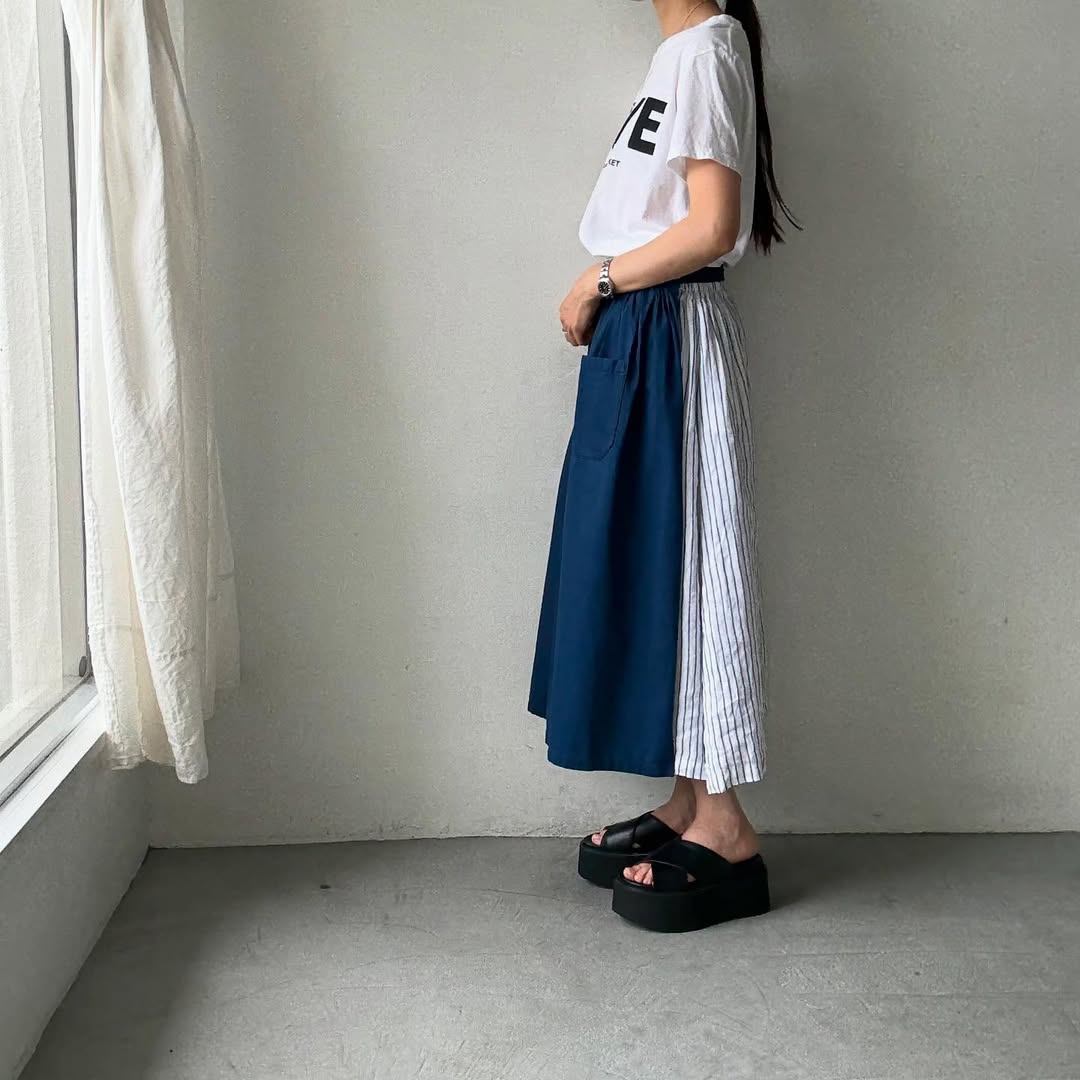 atelier naruse  ストライプリネンギャザースカート