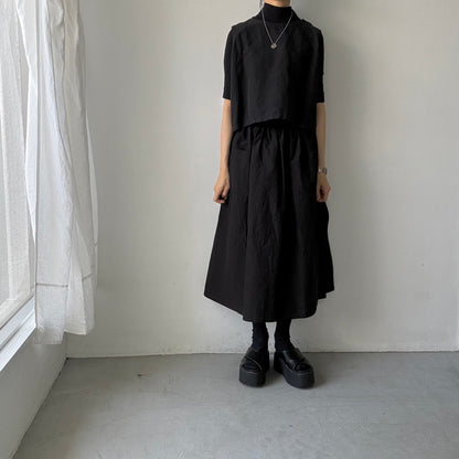 R&D.M.Co  コットンリネンシルクワッシャーサロンエプロン　ブラック