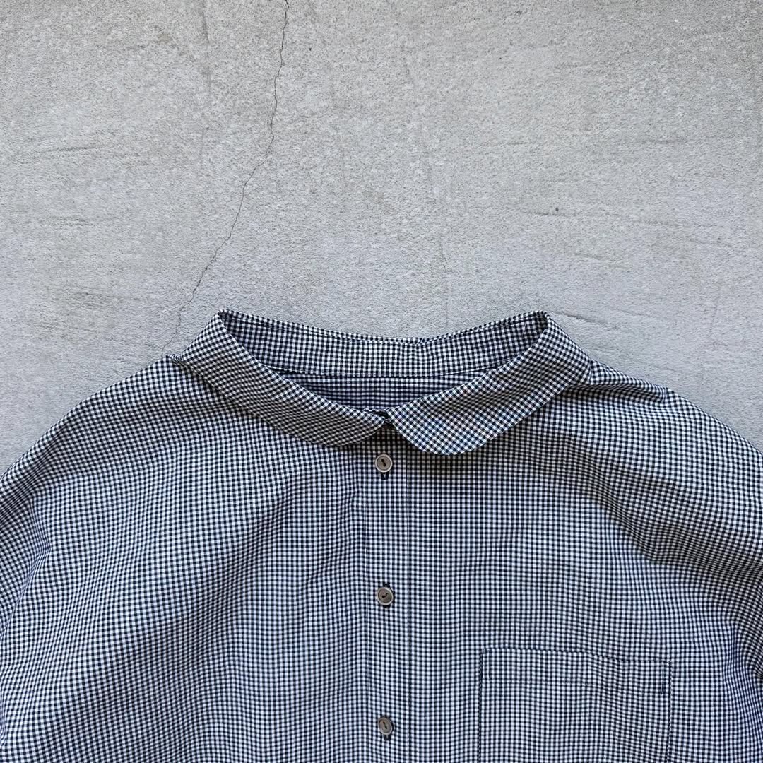 🟡週末入荷分予約受付中🟡Linenya  ギンガム丸襟長袖ブラウス　ホワイト×ブラック