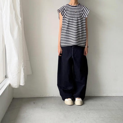 homspun  天竺ボーダーノースリーブプルオーバー　ホワイト×ブラック