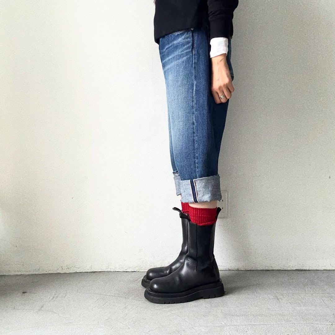 homspun コットンウールかのこ編みハイソックス　レッド