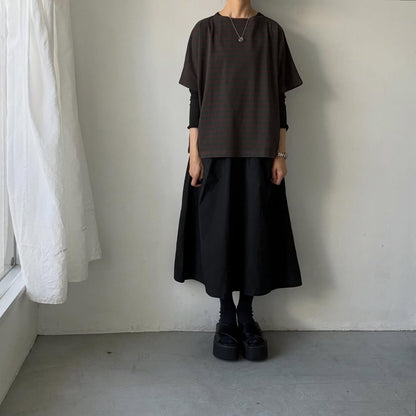 homspun  天竺ボーダー半袖プルオーバー　グリーン×ブラウン