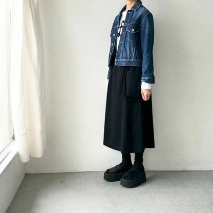 R&D.M.Co  コットンウールフリルデコレーションスカート　ブラック