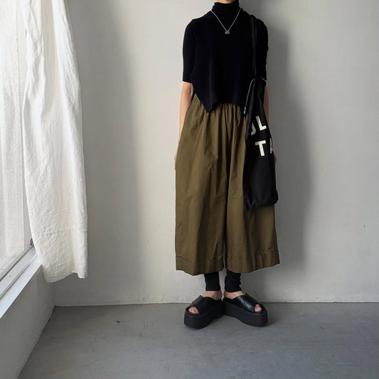 ゴーシュ  コットンポプリンワイドパンツ　カーキ