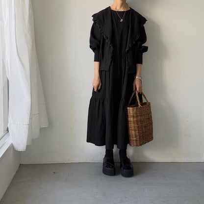 MAGALI コルトレイクリネンレース襟カーディガン　ブラック