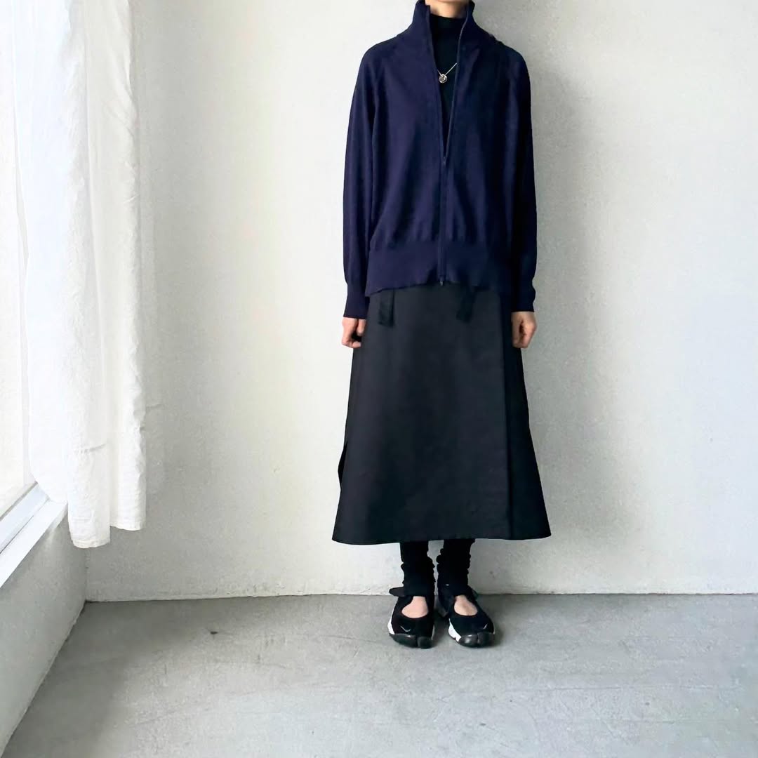 homspun ソフトコットンジップアップカーディガン　ネイビー