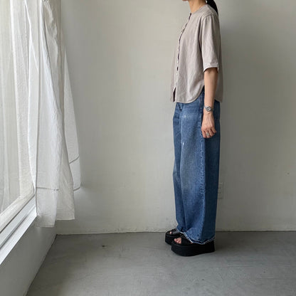 homspun 天竺5分袖カーディガン　ライトグレー
