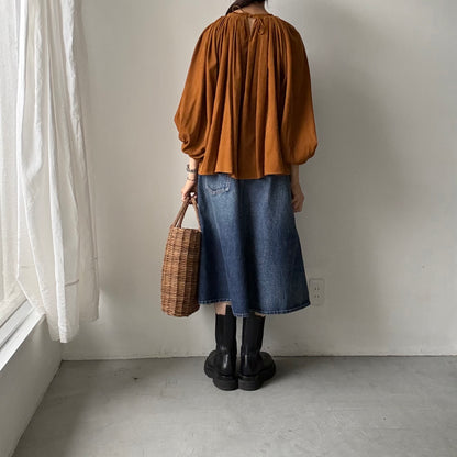 R&D.M.Co  コットンレーヨンシャツコールギャザースモックブラウス