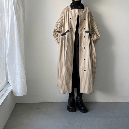 MAGALI コットンシルクストライプダブルボタンワンピース