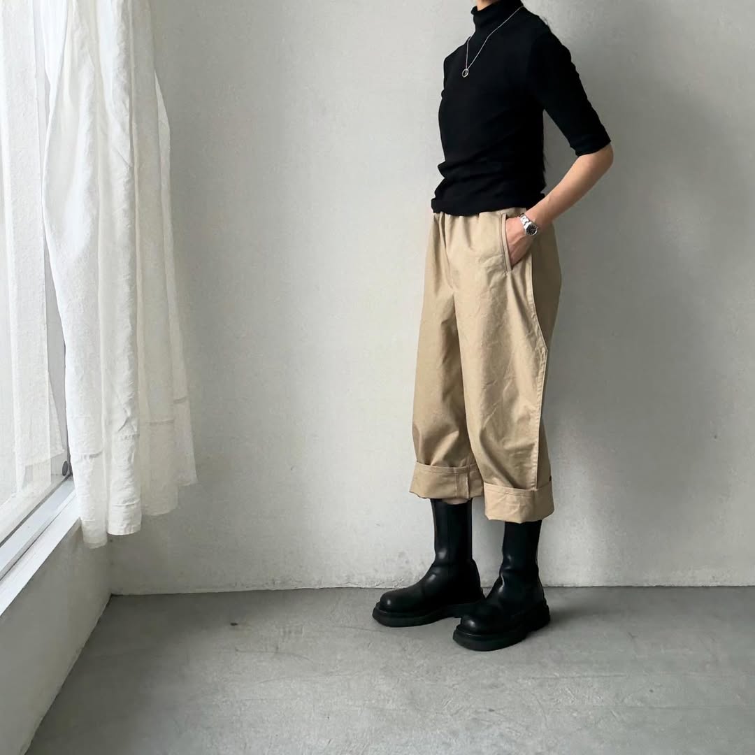 ゴーシュ  オーガニックダックコットンストレートラインパンツ　ベージュ