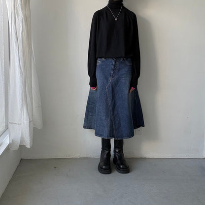 atelier naruse ウールタートルネックニット　ブラック×袖口ピンク
