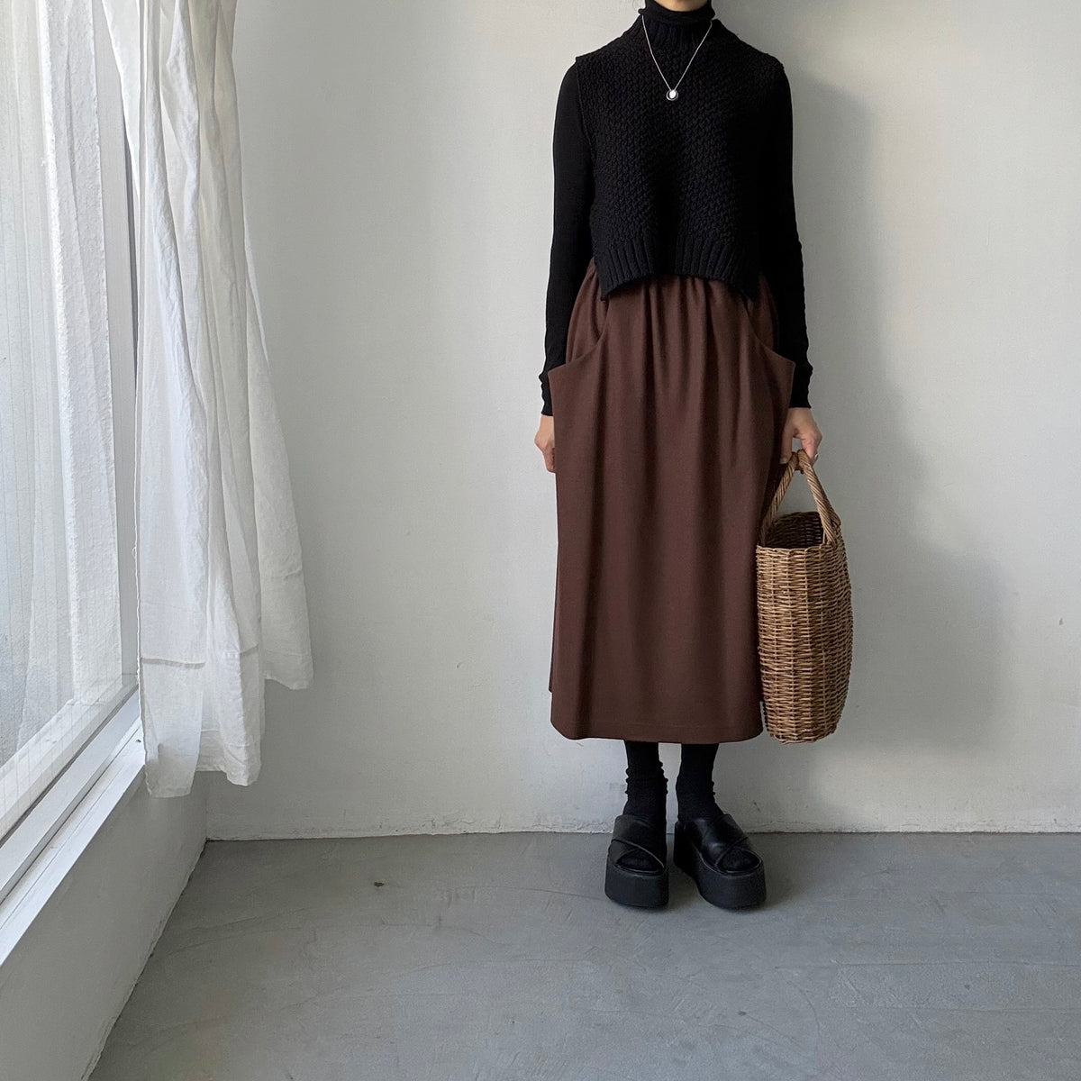 atelier naruse ウールポンチギャザースカート　ブラウン