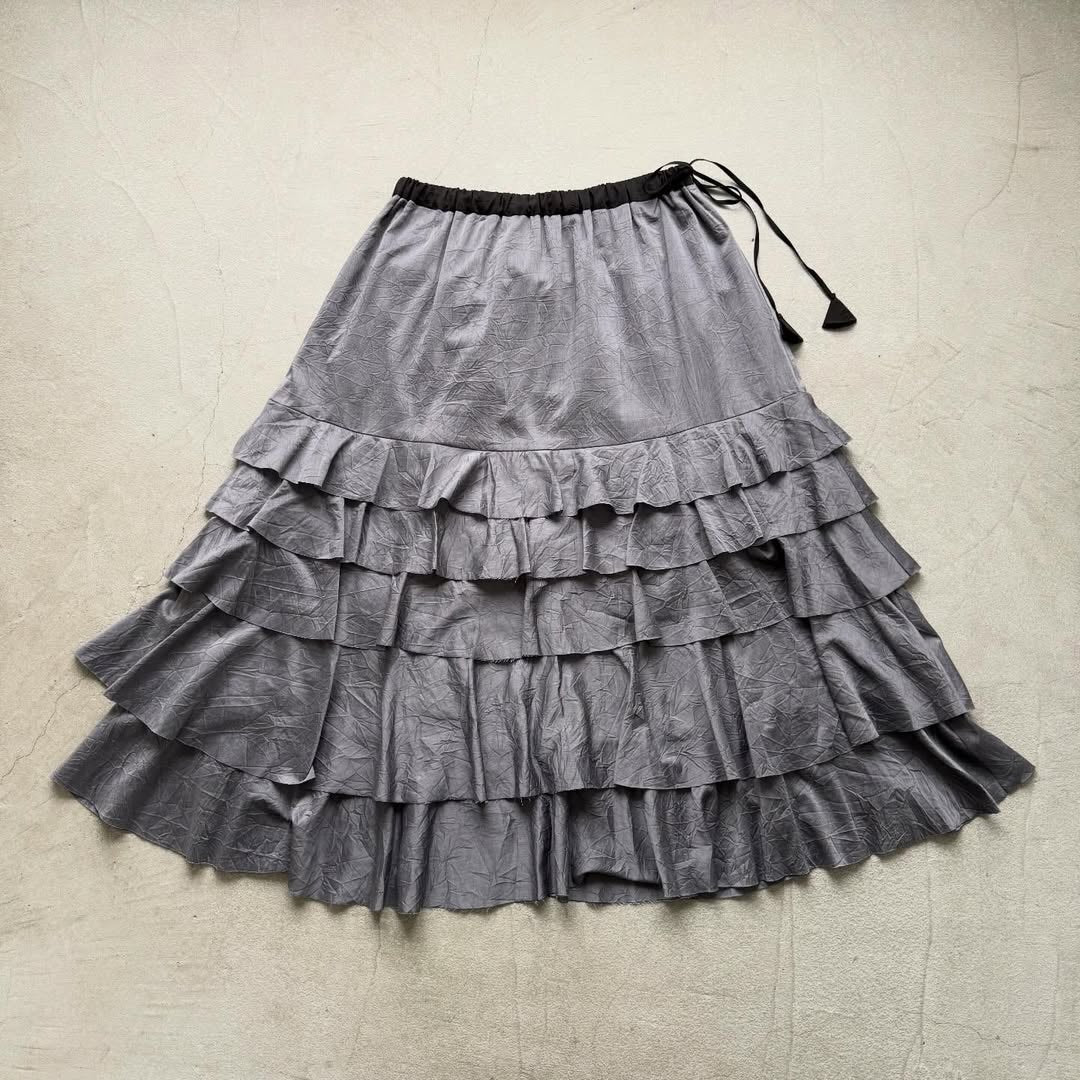 MAGALI コットンシルクブレイドティアードスカート　グレー
