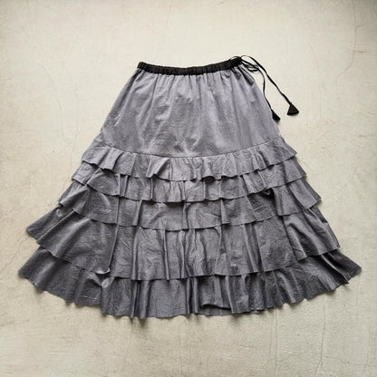 MAGALI コットンシルクブレイドティアードスカート　グレー