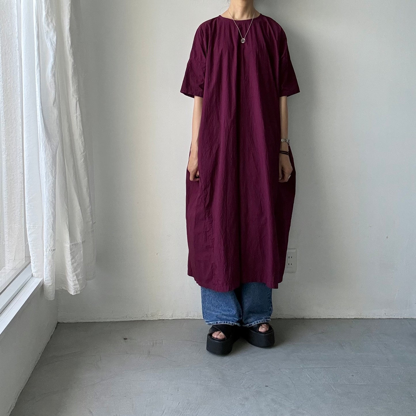 R&D.M.Co  シュリンクコットンガーメントダイバギードレス　プラム