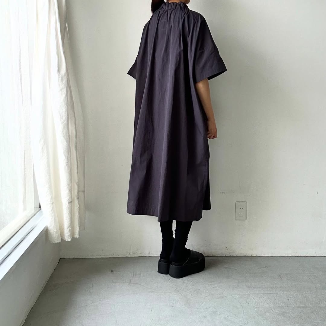atelier d'antan Krallコットン半袖ドレス　ダークグレー