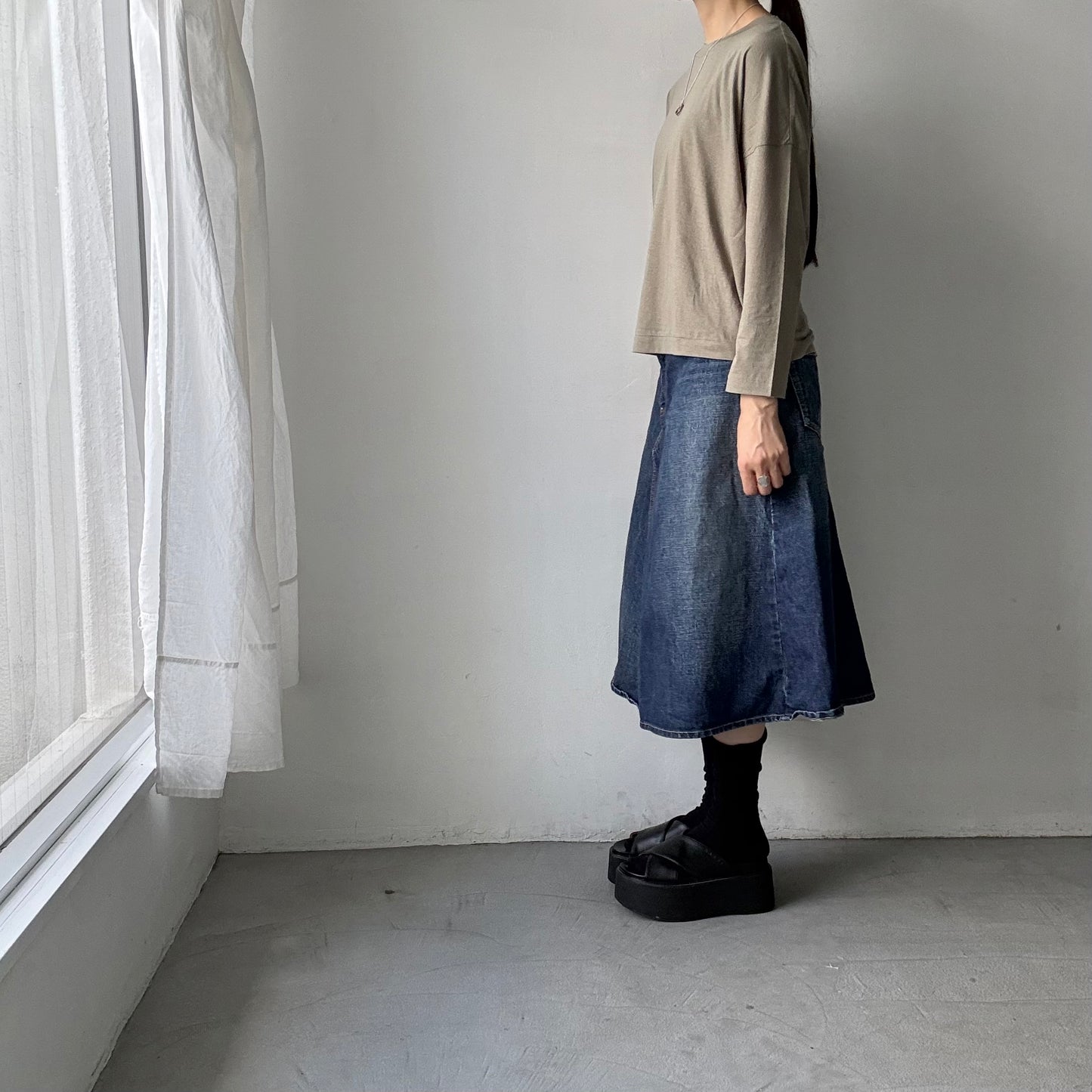 R&D.M.Co  ドロップキャンディボタンロングスリーブTシャツ　カーキ
