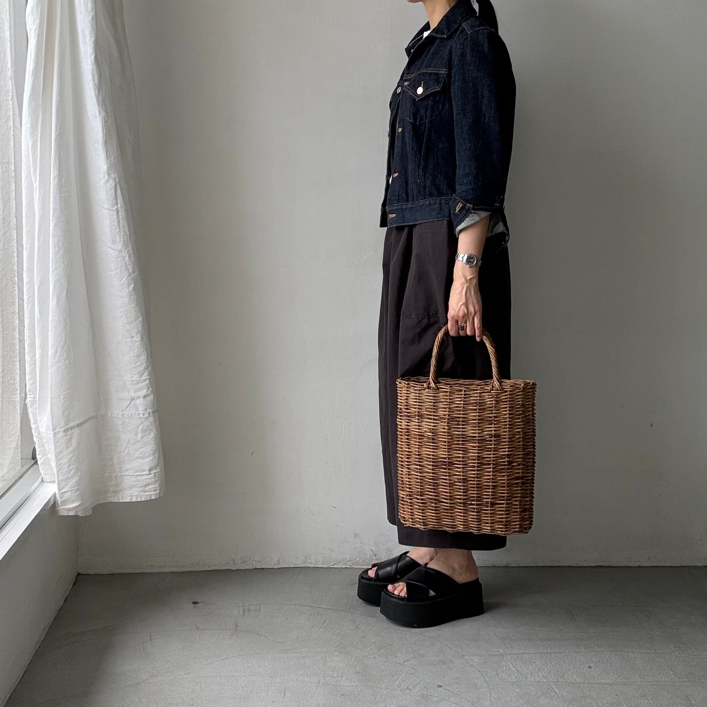 atelier d'antan Perriereコットンワイドパンツ　ダークグレーsize 1