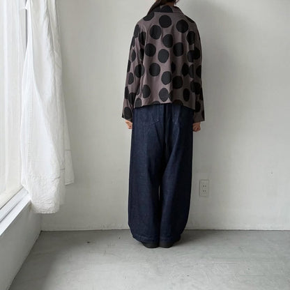 atelier naruse  コットンカットソー水玉ブラウス　ブラウン×ブラック