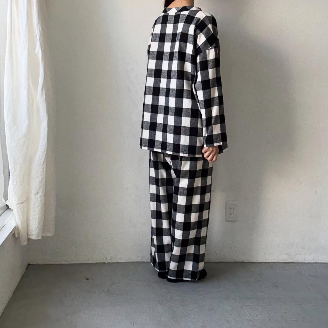 homspun ブロックチェックルームウェアセット　オフホワイト×ブラック