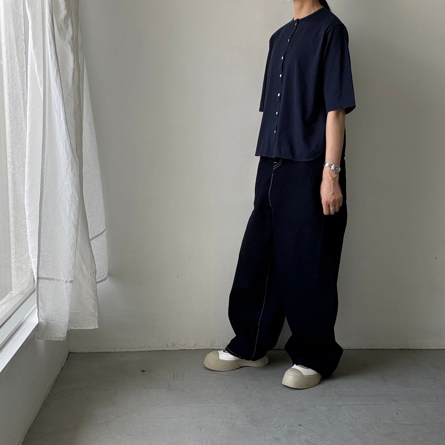 homspun 天竺5分袖カーディガン　ネイビー
