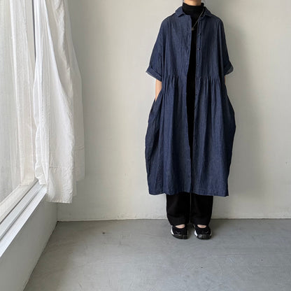 jujudhau  デニムハーフスリーブドレス