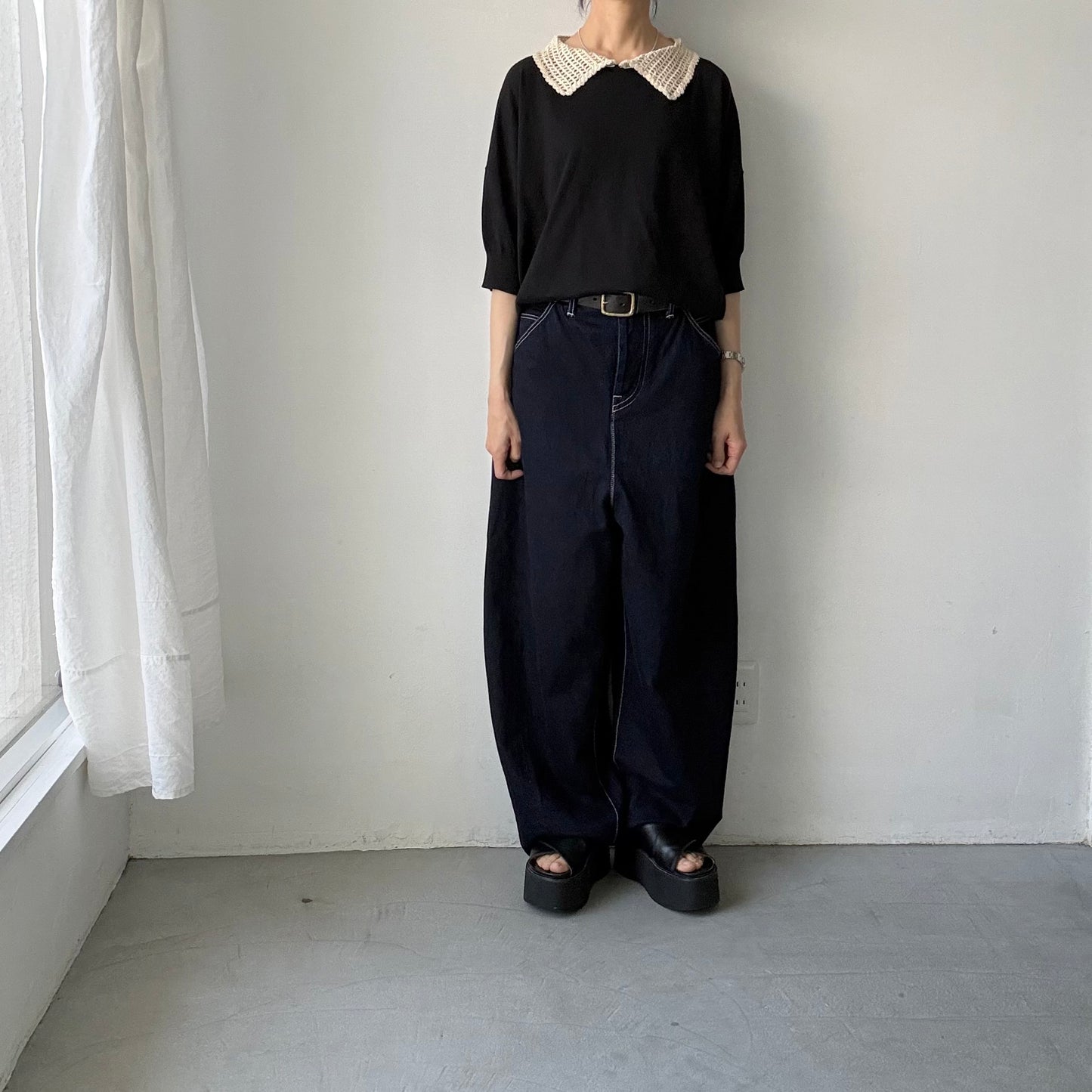 atelier naruse  コットンクロシェカラーニット　ブラック
