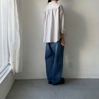 Linenya  コットンヤク丸襟長袖ブラウス　ベージュ