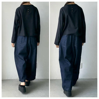 atelier naruse  コットンデニムタックパンツ　インディゴ