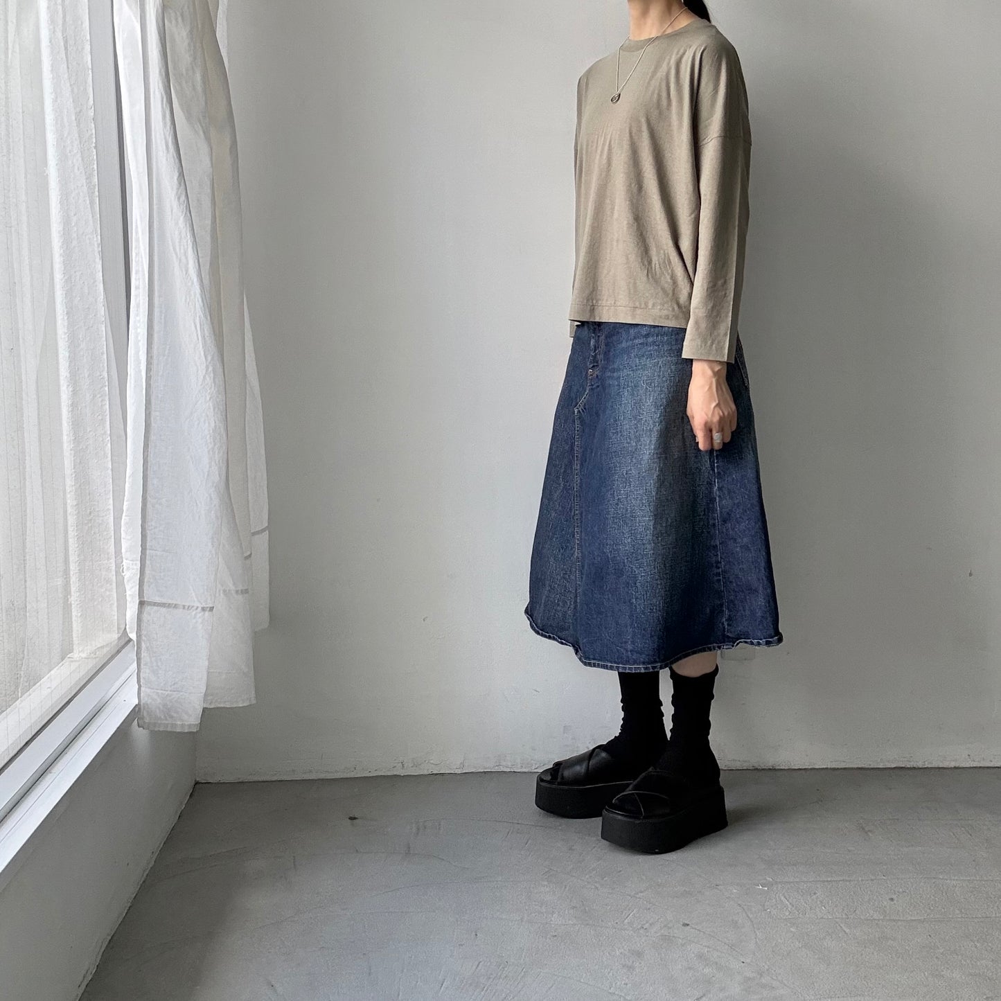 R&D.M.Co  ドロップキャンディボタンロングスリーブTシャツ　カーキ