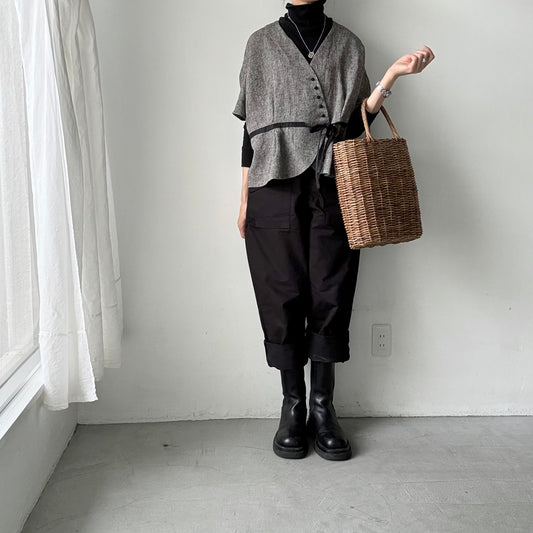 MAGALI  トリプルウォッシュリネンカシュクールジレ　フォグブラック