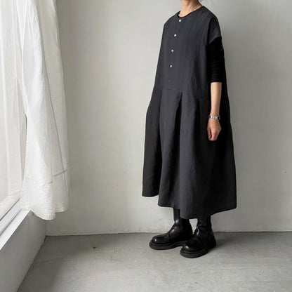 Linenya  リネンフレンチスリーブワンピース　チャコール