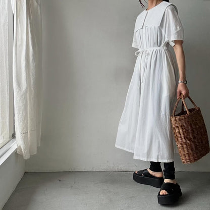 MAGALI 天日干しコットンスクエアカラーワンピース　ホワイト