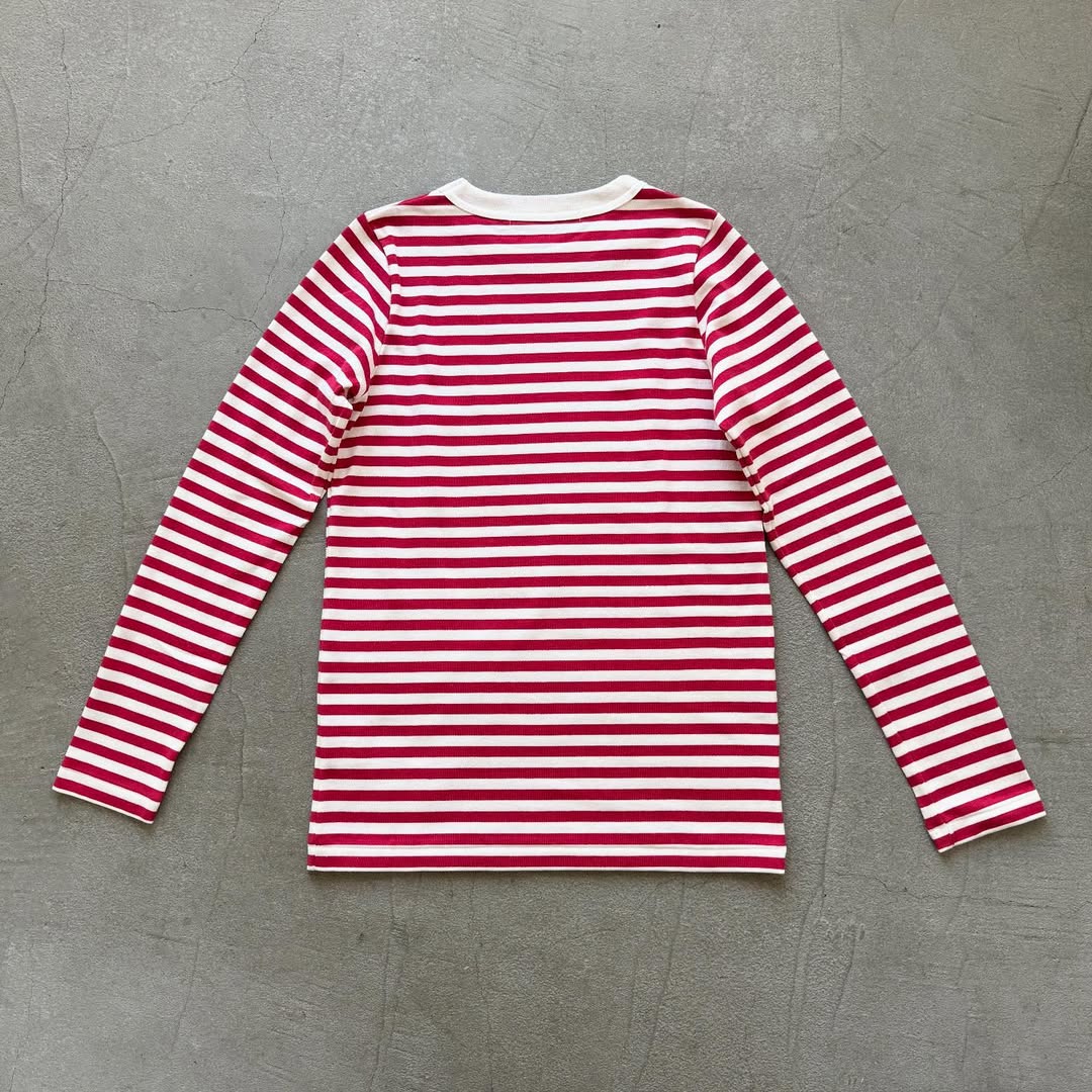 R&D.M.Co 裏起毛ボーダークルーネック長袖Tシャツ　ホワイト×ピンク