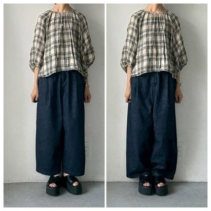 atelier naruse  コットンデニムタックパンツ　インディゴ