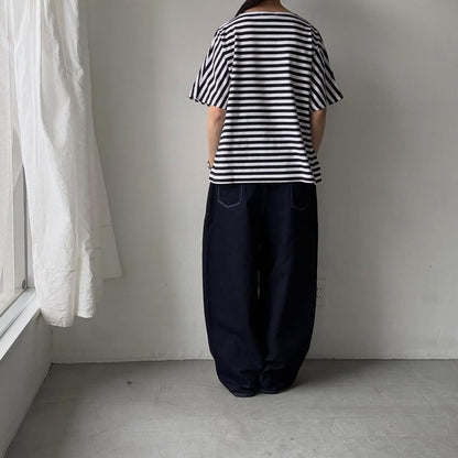 homspun  天竺ボーダー半袖プルオーバー　ホワイト×ブラック