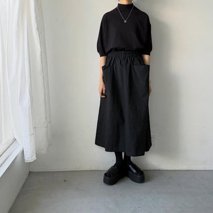 🟡木曜入荷分予約受付中🟡as it is   モックネックコットン5分袖ニット　ブラック　