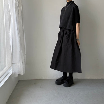 R&D.M.Co  コットンリネンシルクワッシャーサロンエプロン　ブラック